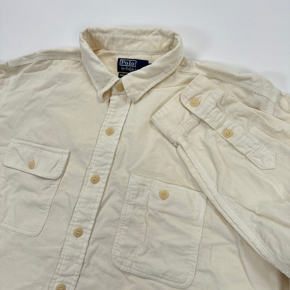 Vintage Polo Ralph Lauren Mens Corduroy Dungaree Workshirt XL Cream Off White